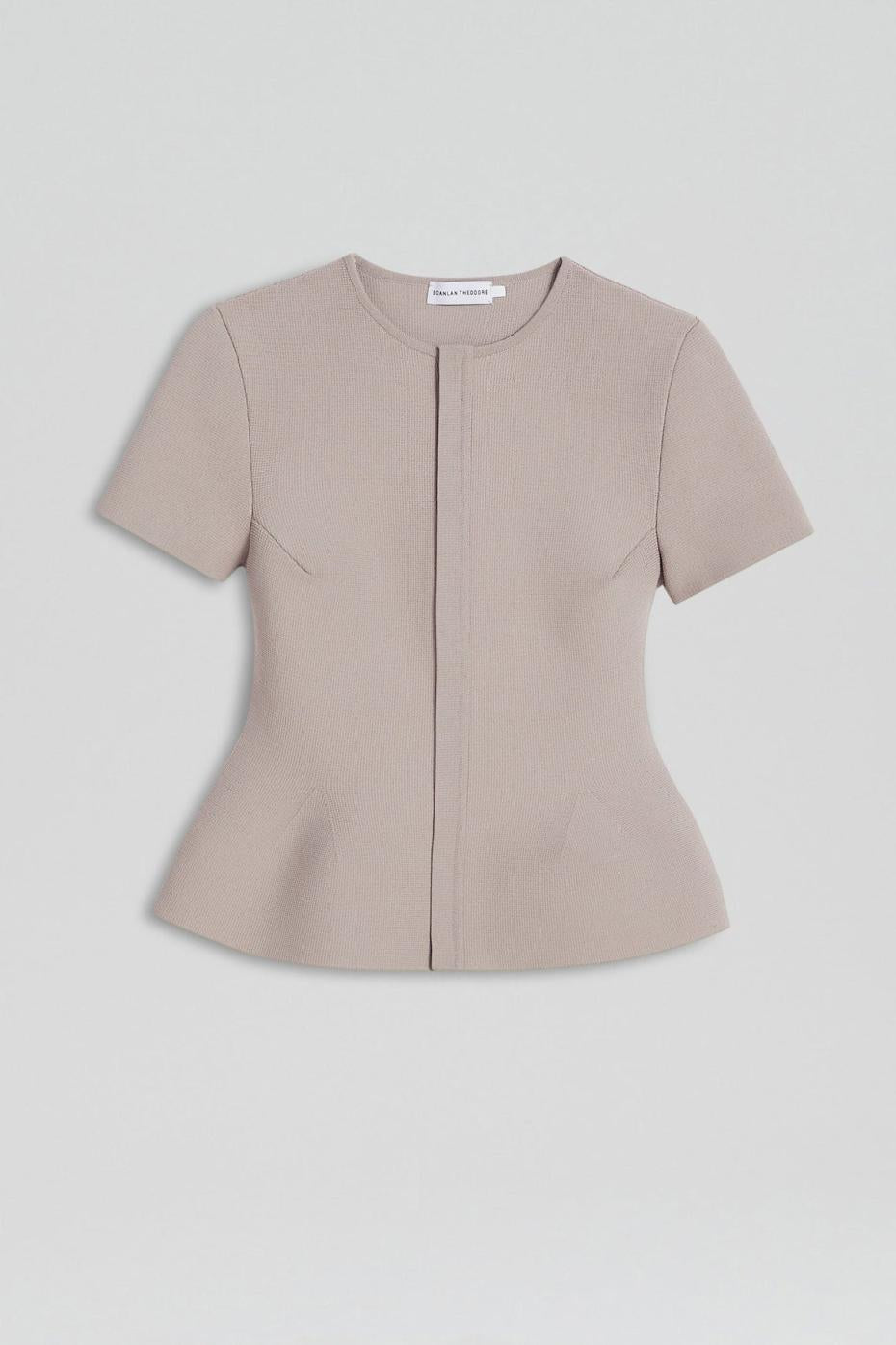 Jackets | Women Scanlan Theodore CREPE KNIT SHORT SLEEVE PEPLUM JACKET Oyster