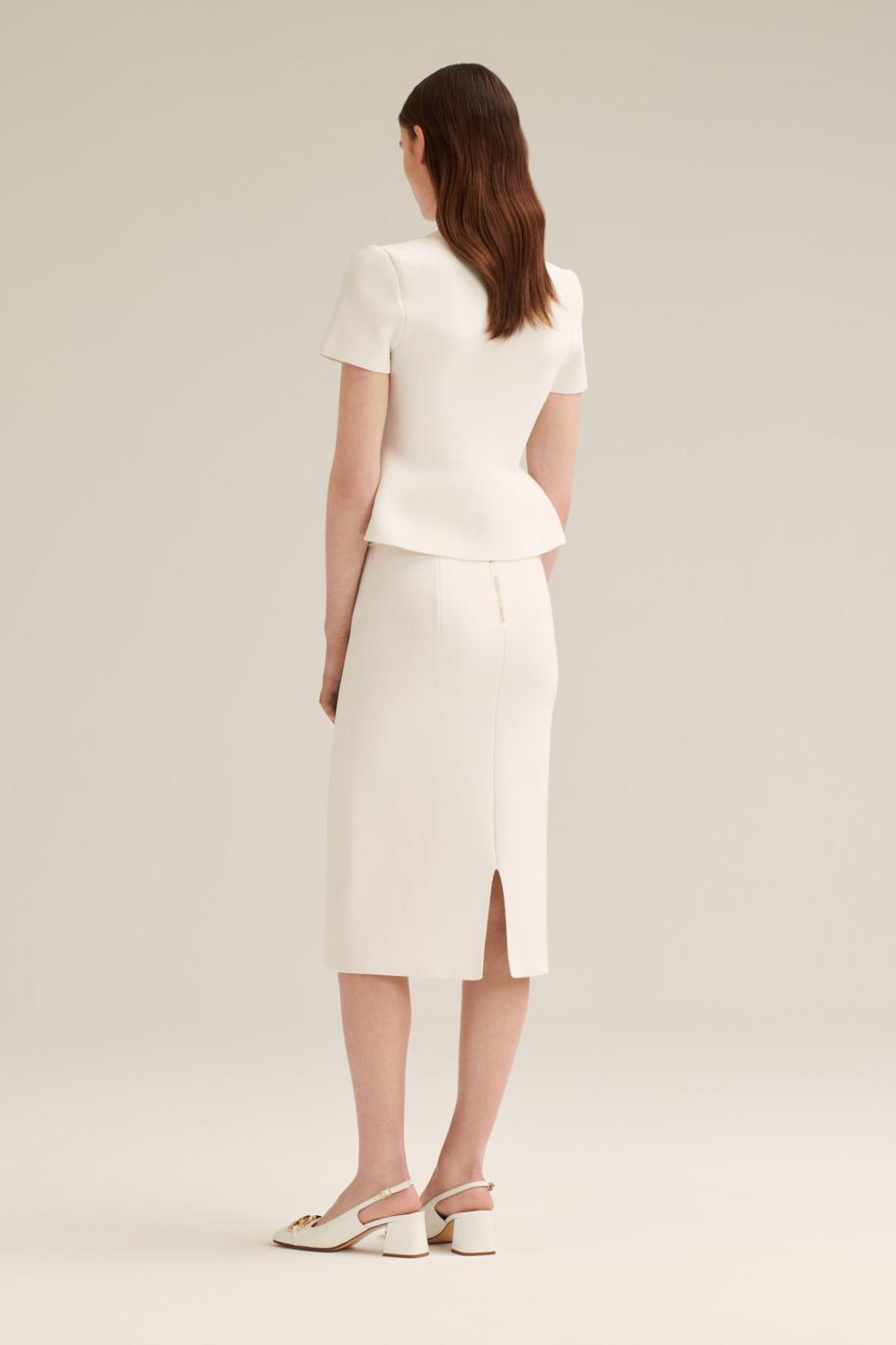 Jackets | Women Scanlan Theodore CREPE KNIT SHORT SLEEVE PEPLUM JACKET White