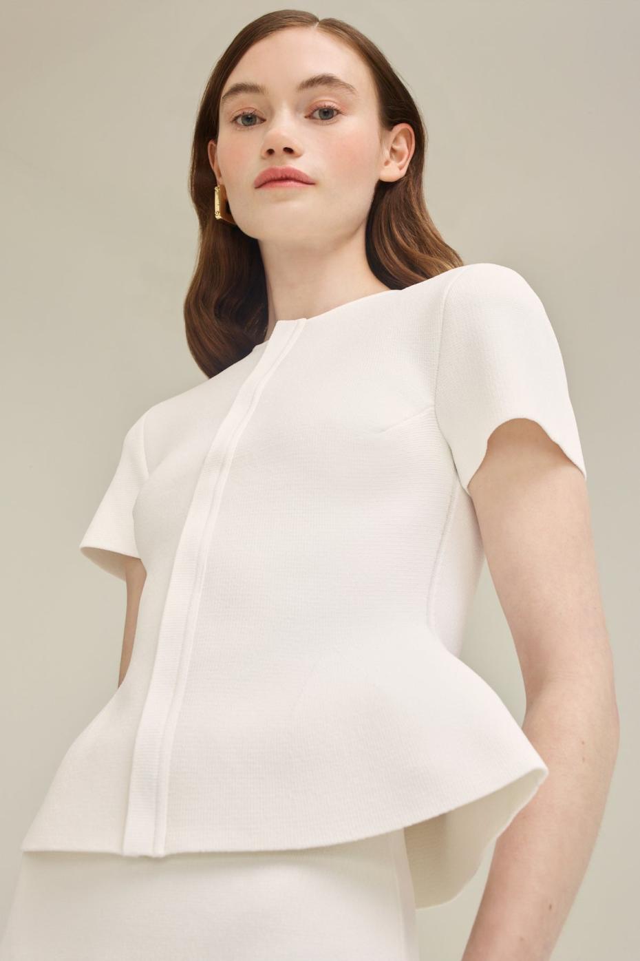 Jackets | Women Scanlan Theodore CREPE KNIT SHORT SLEEVE PEPLUM JACKET White