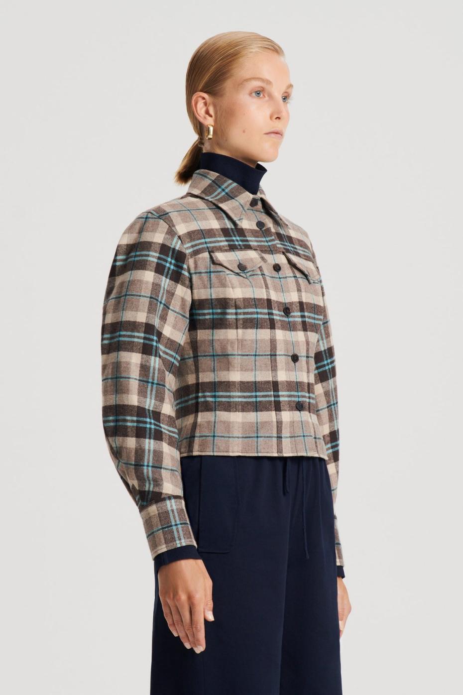 Jackets | Women Scanlan Theodore PLAID SHIRT JACKET Taupe