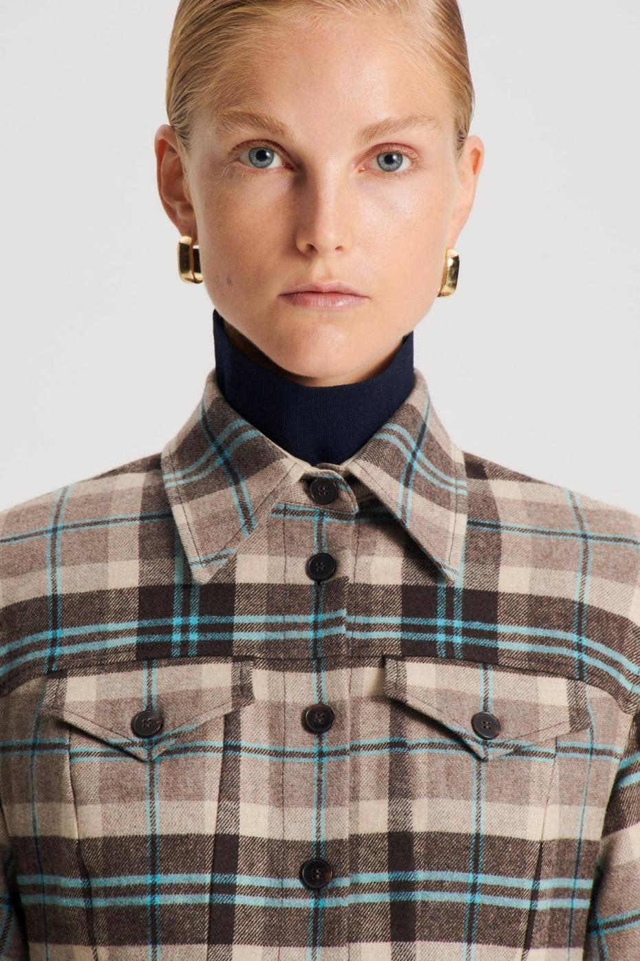 Jackets | Women Scanlan Theodore PLAID SHIRT JACKET Taupe