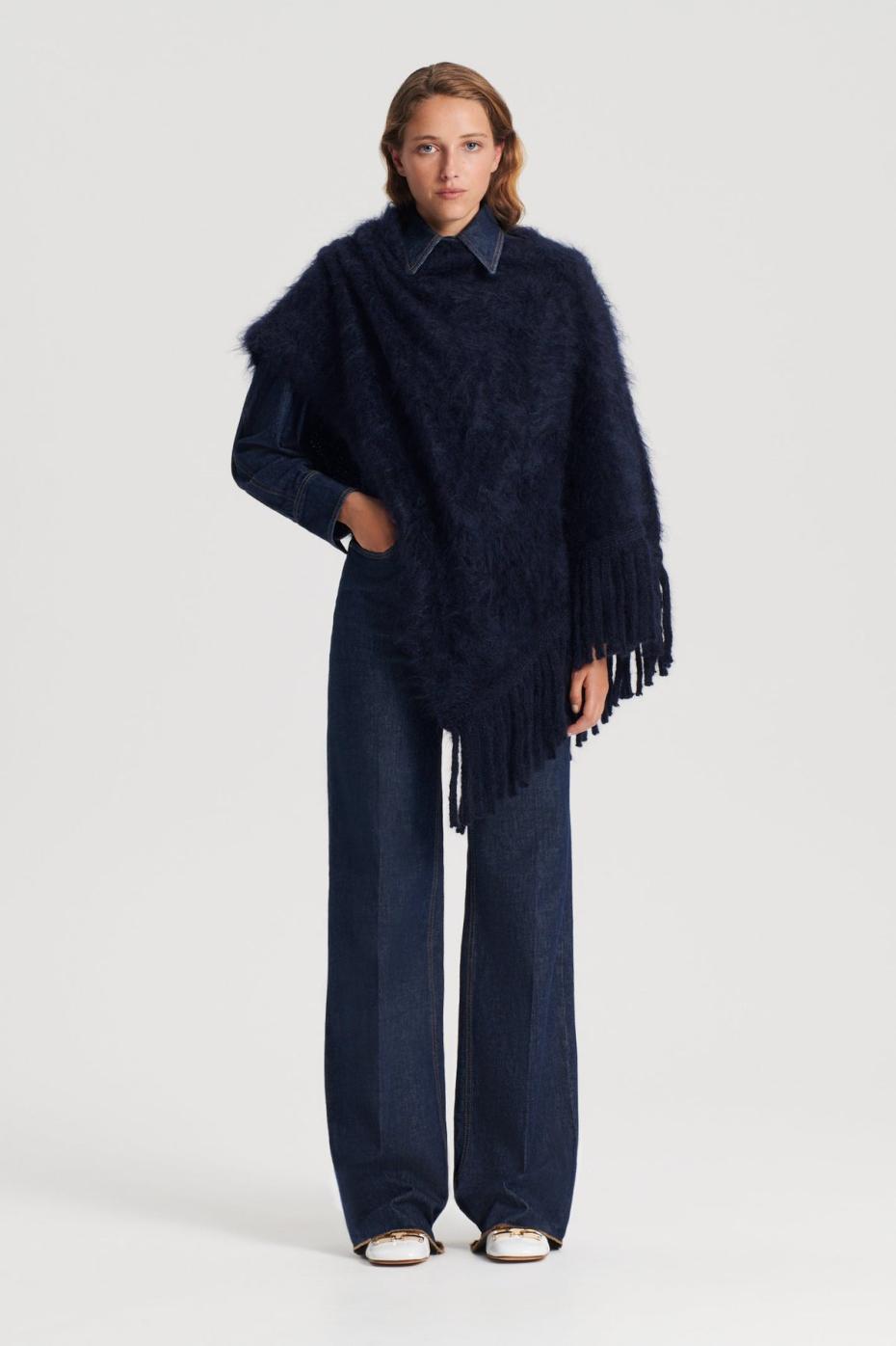 Knitwear | Women Scanlan Theodore BRUSHED FRINGED CAPE Navy