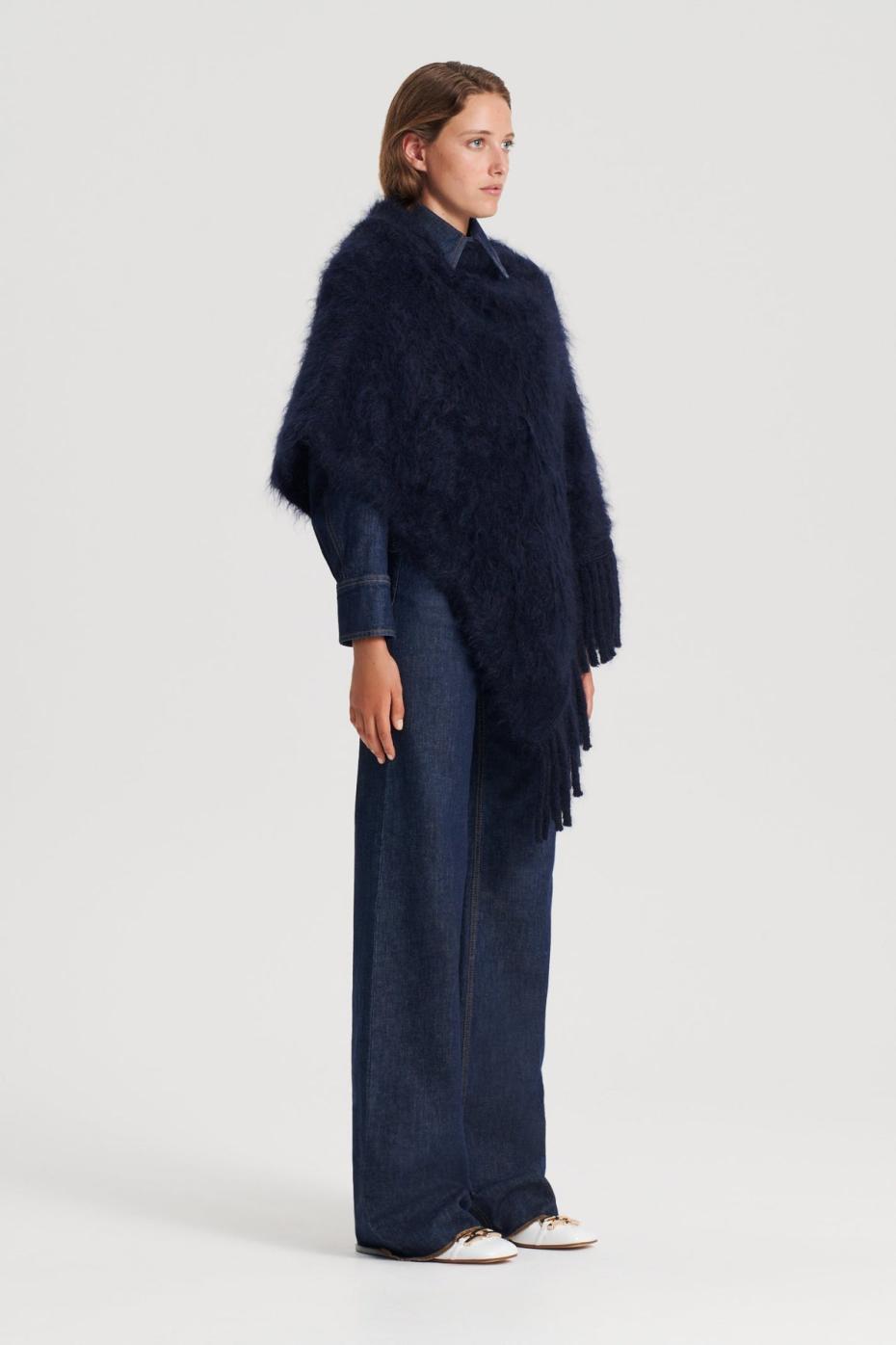 Knitwear | Women Scanlan Theodore BRUSHED FRINGED CAPE Navy