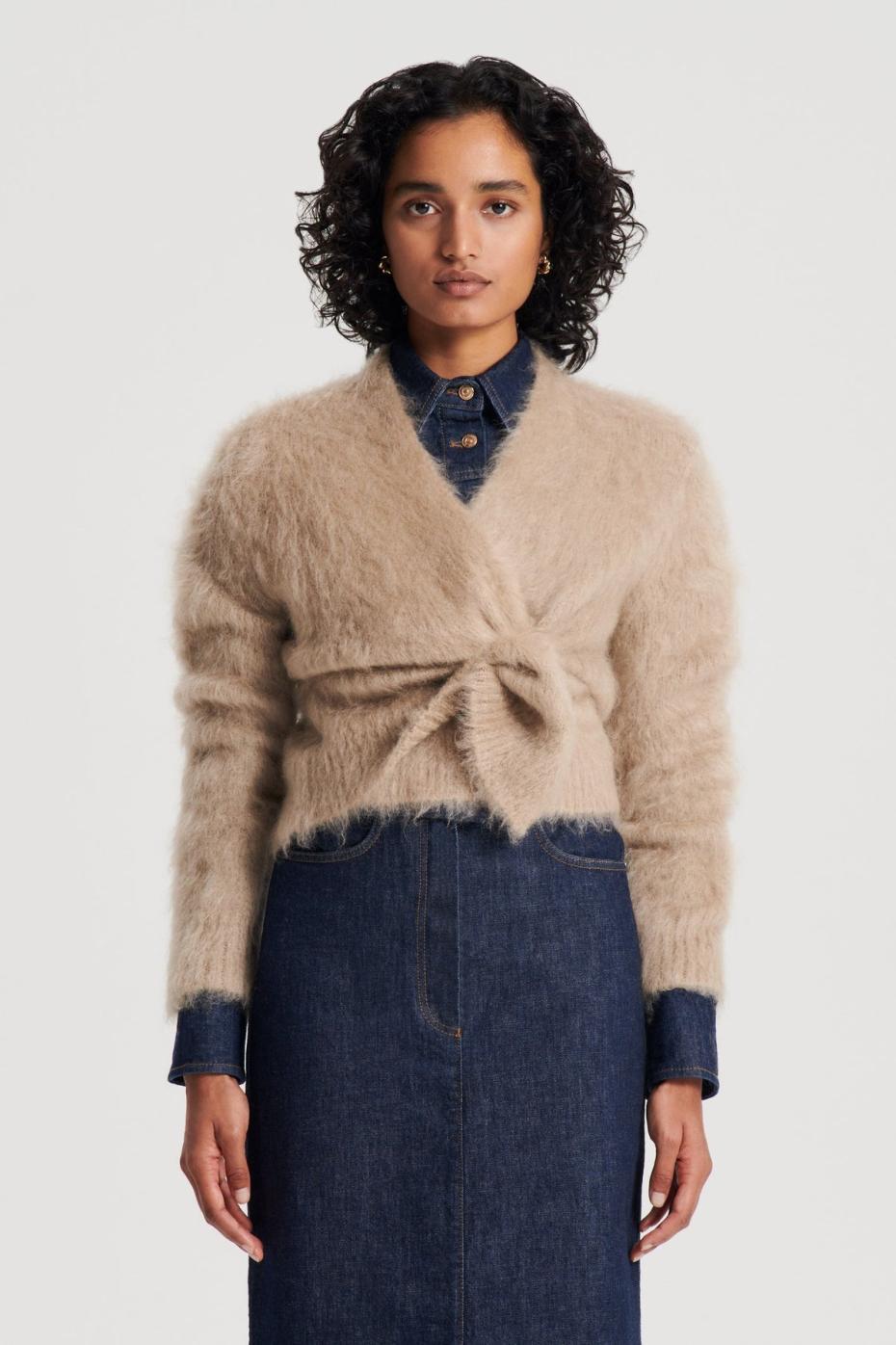 Knitwear | Women Scanlan Theodore BRUSHED MOHAIR WRAP CARDIGAN Nougat