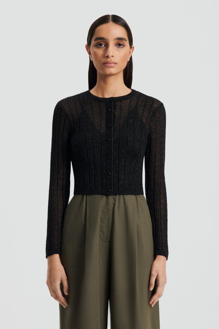 Knitwear | Women Scanlan Theodore METALLIC KNIT CROP CARDIGAN Black