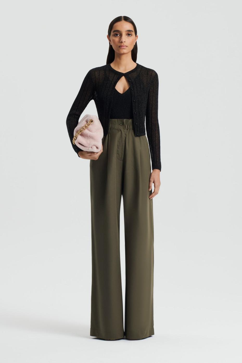 Knitwear | Women Scanlan Theodore METALLIC KNIT CROP CARDIGAN Black