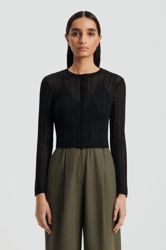 Knitwear | Women Scanlan Theodore METALLIC KNIT CROP CARDIGAN Black