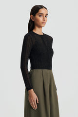 Knitwear | Women Scanlan Theodore METALLIC KNIT CROP CARDIGAN Black