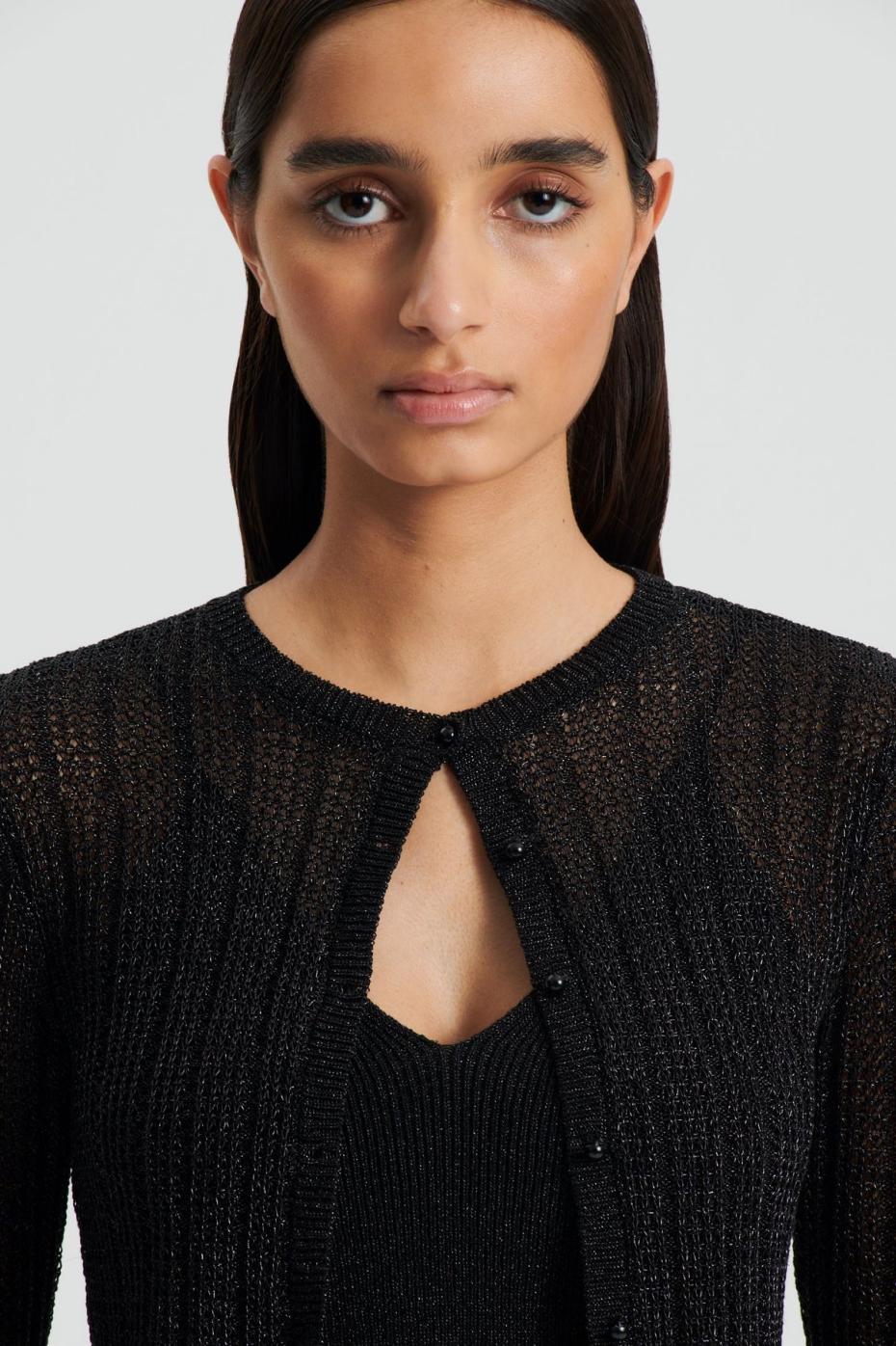 Knitwear | Women Scanlan Theodore METALLIC KNIT CROP CARDIGAN Black