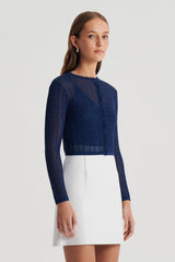 Knitwear | Women Scanlan Theodore METALLIC KNIT CROP CARDIGAN Navy