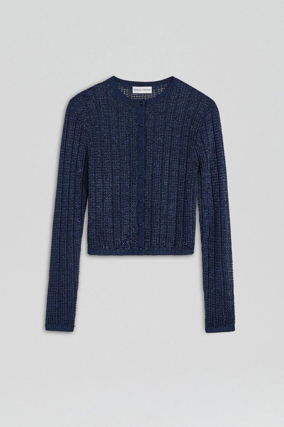 Knitwear | Women Scanlan Theodore METALLIC KNIT CROP CARDIGAN Navy