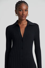 Knitwear | Women Scanlan Theodore PLEATED RIB PLACKET DRESS 14 Black