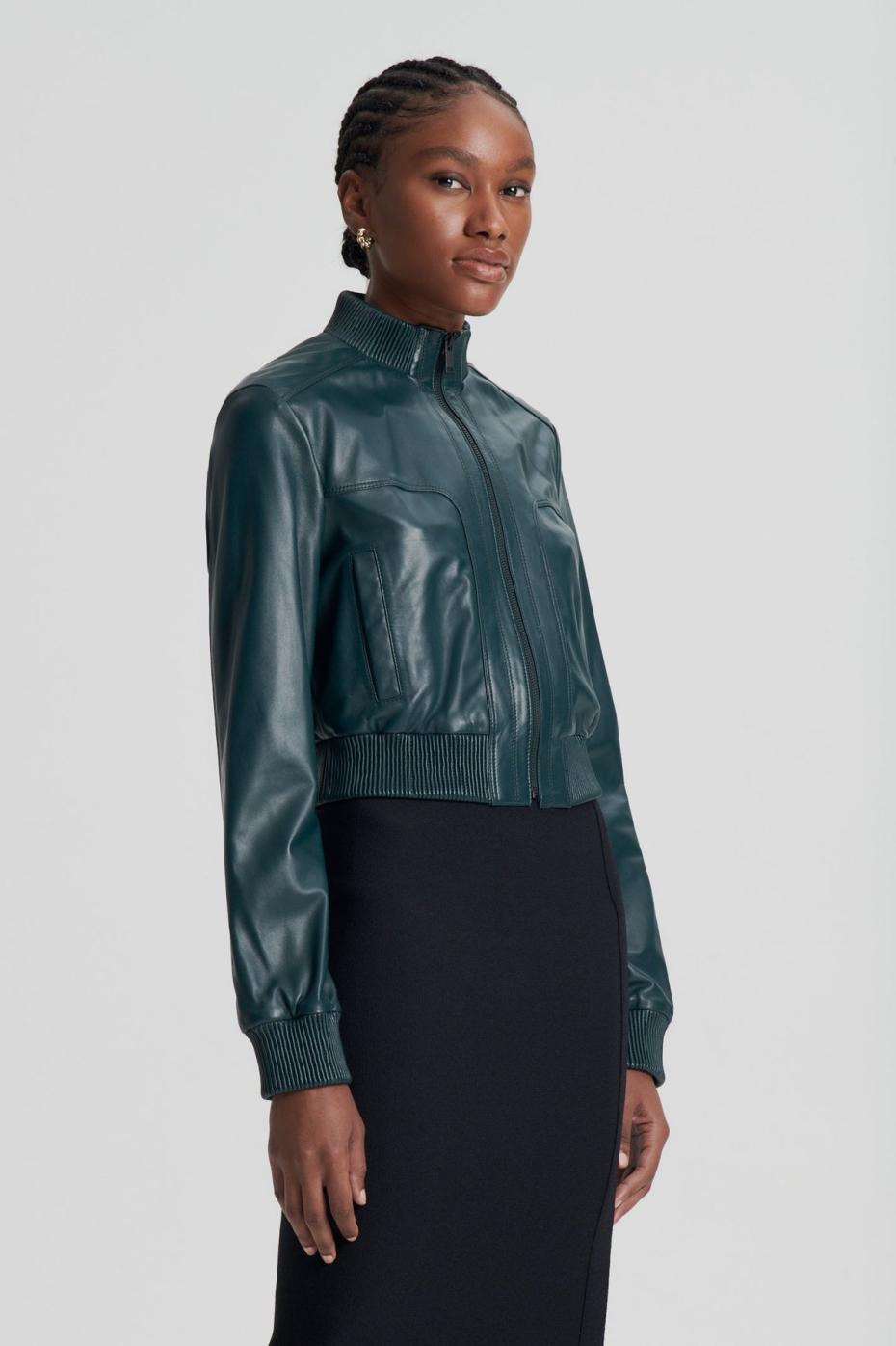 Leather | Women Scanlan Theodore LEATHER BOMBER Dark.green