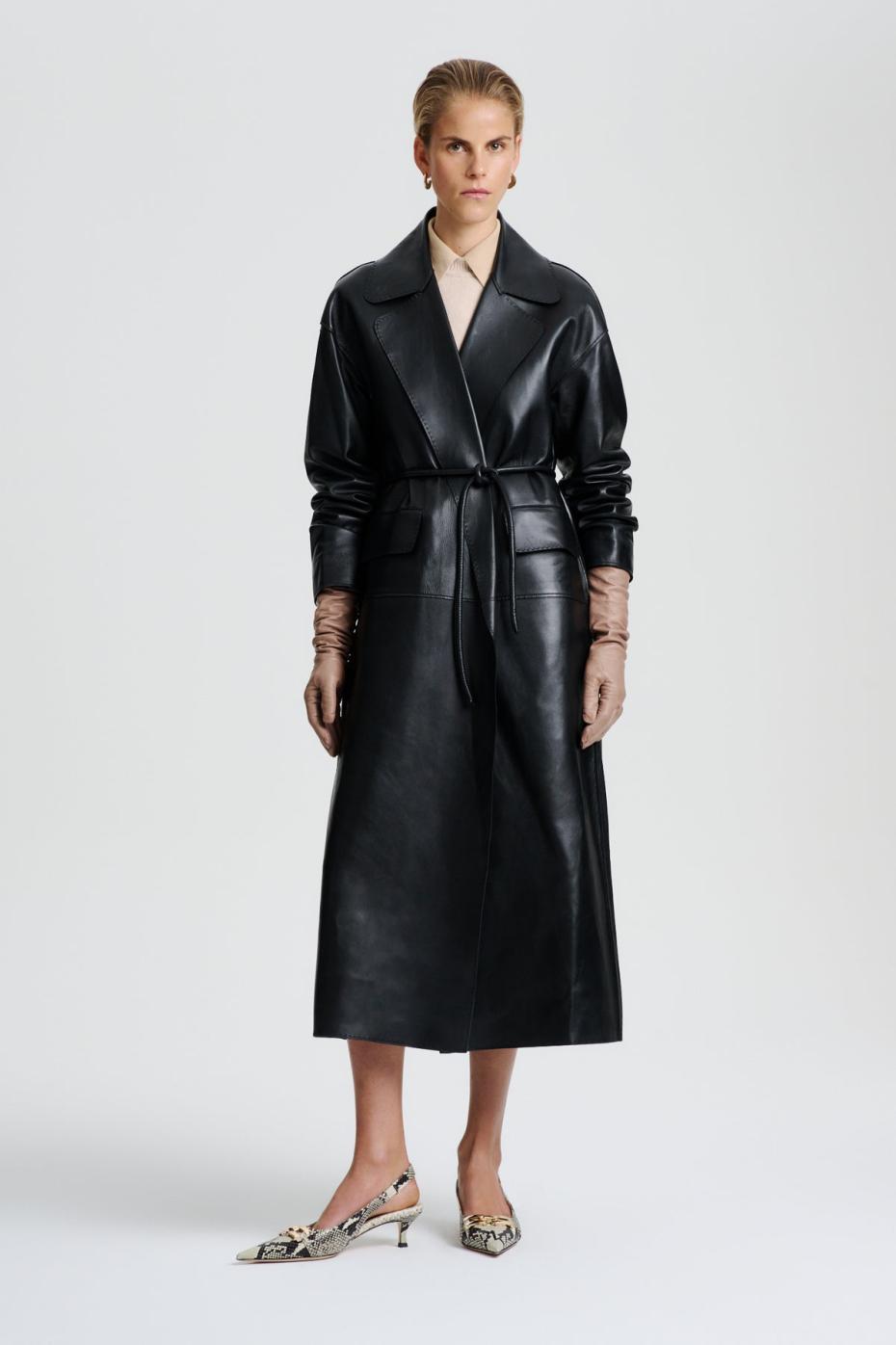 Leather | Women Scanlan Theodore LEATHER BONDED TRENCH Black