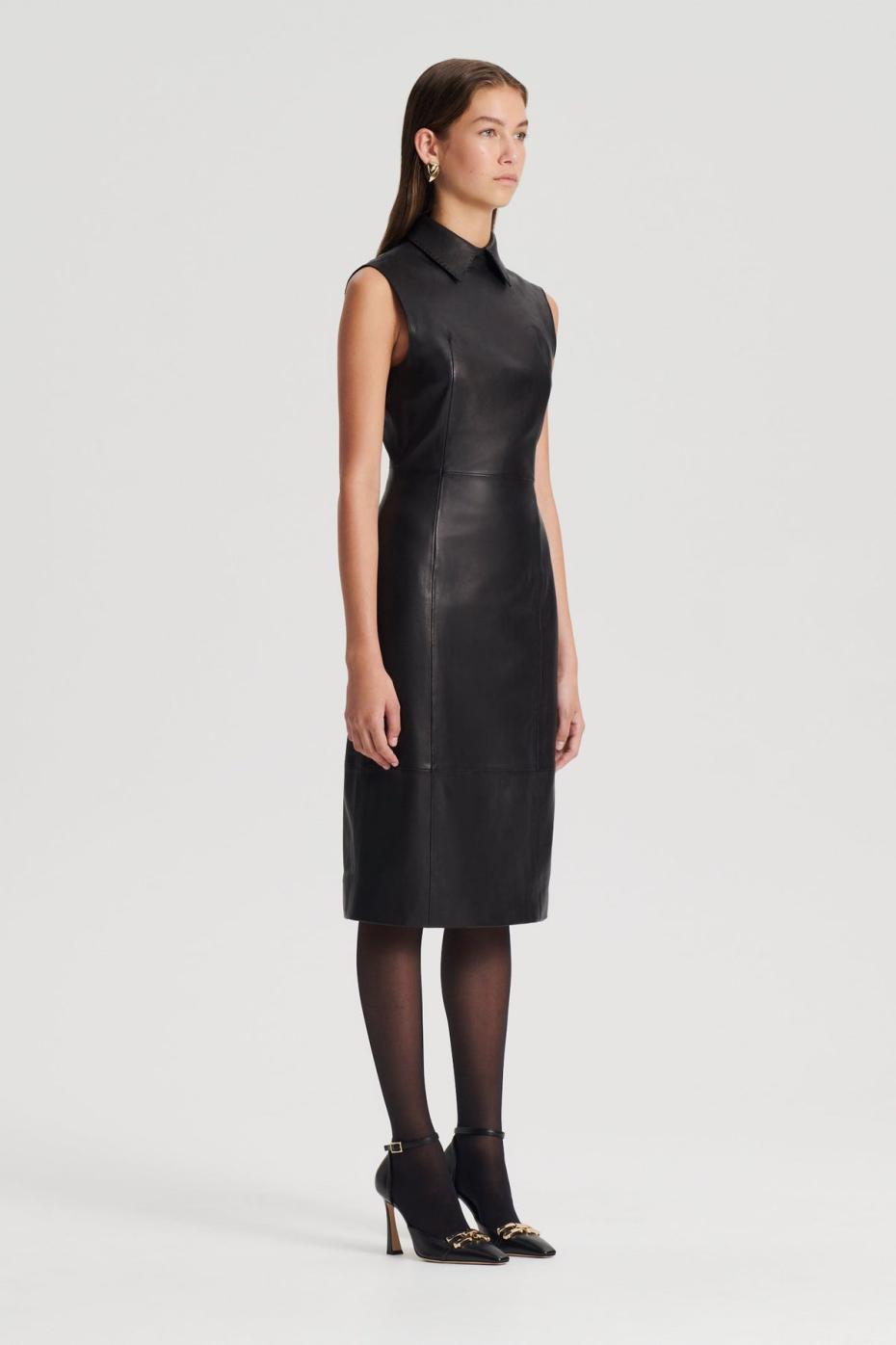 Leather | Women Scanlan Theodore LEATHER PENCIL DRESS Black