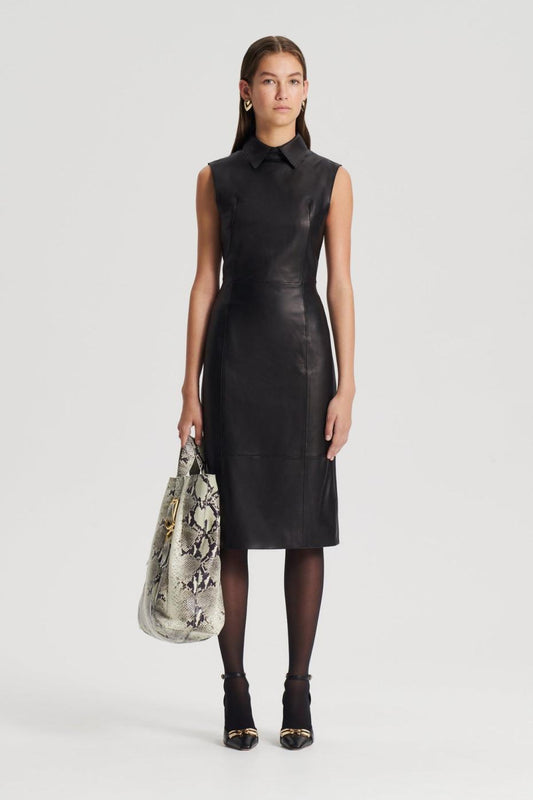 Leather | Women Scanlan Theodore LEATHER PENCIL DRESS Black