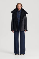 Leather | Women Scanlan Theodore SHEARLING TRAPEZE JACKET Black