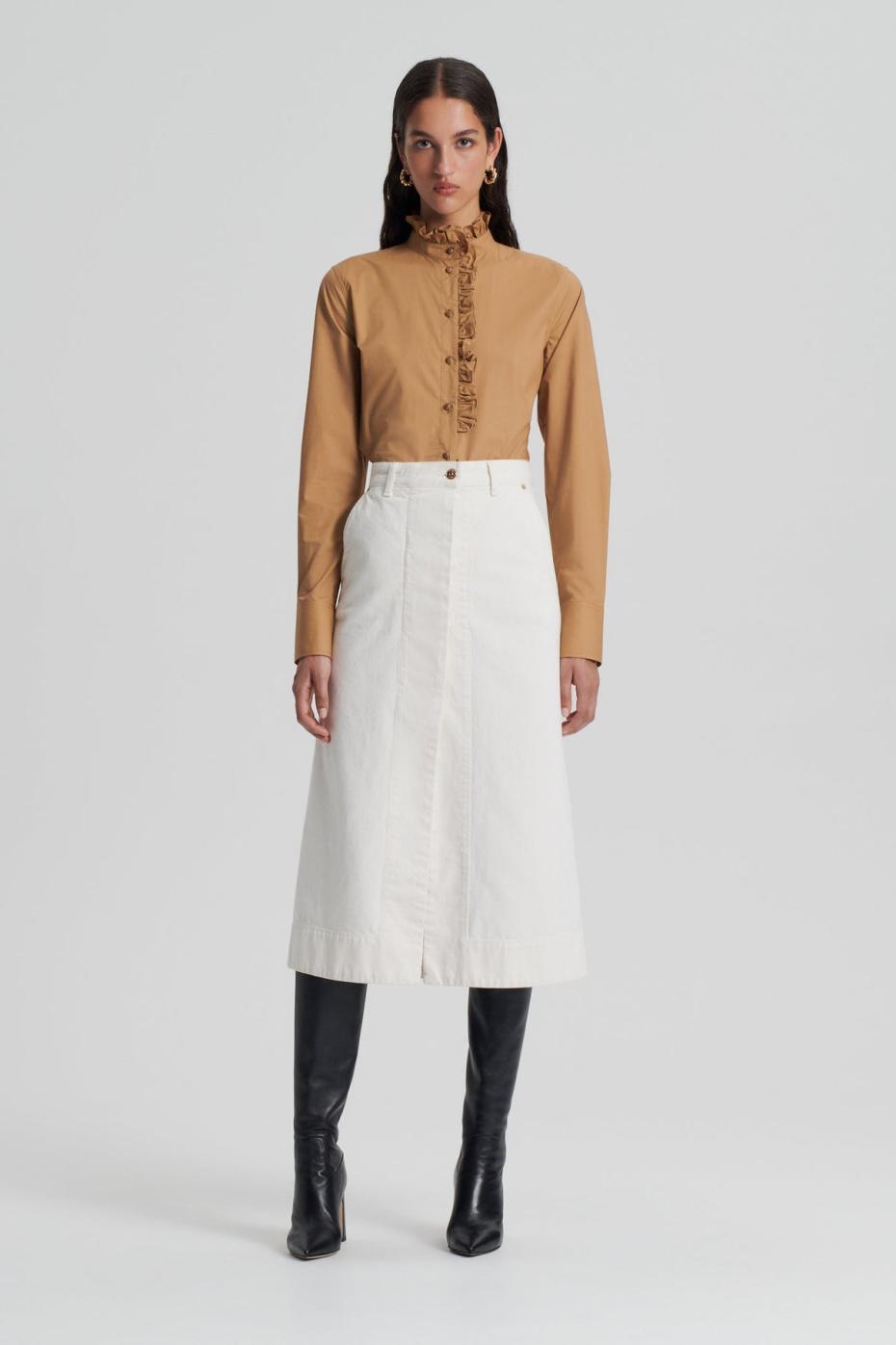 Shirts | Women Scanlan Theodore PARACHUTE RUFFLE TRIM SHIRT Camel