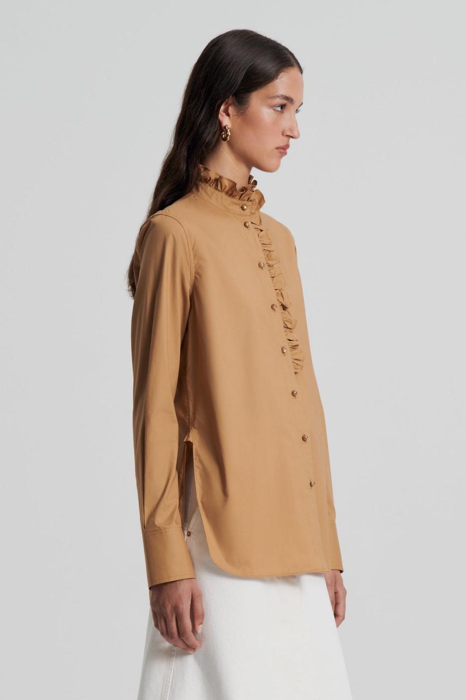 Shirts | Women Scanlan Theodore PARACHUTE RUFFLE TRIM SHIRT Camel