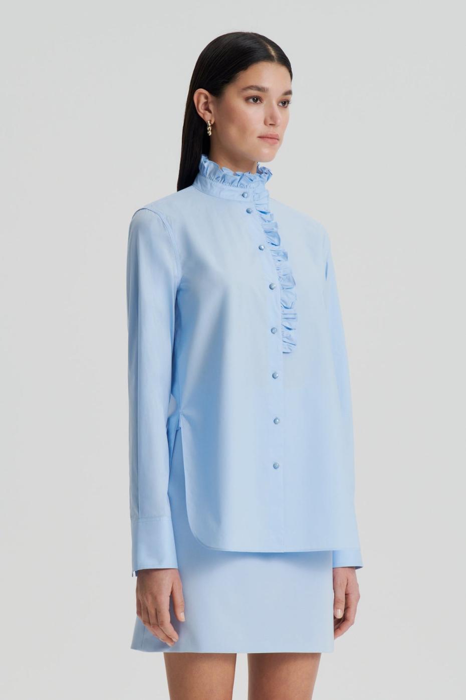Shirts | Women Scanlan Theodore PARACHUTE RUFFLE TRIM SHIRT Tinted.blue