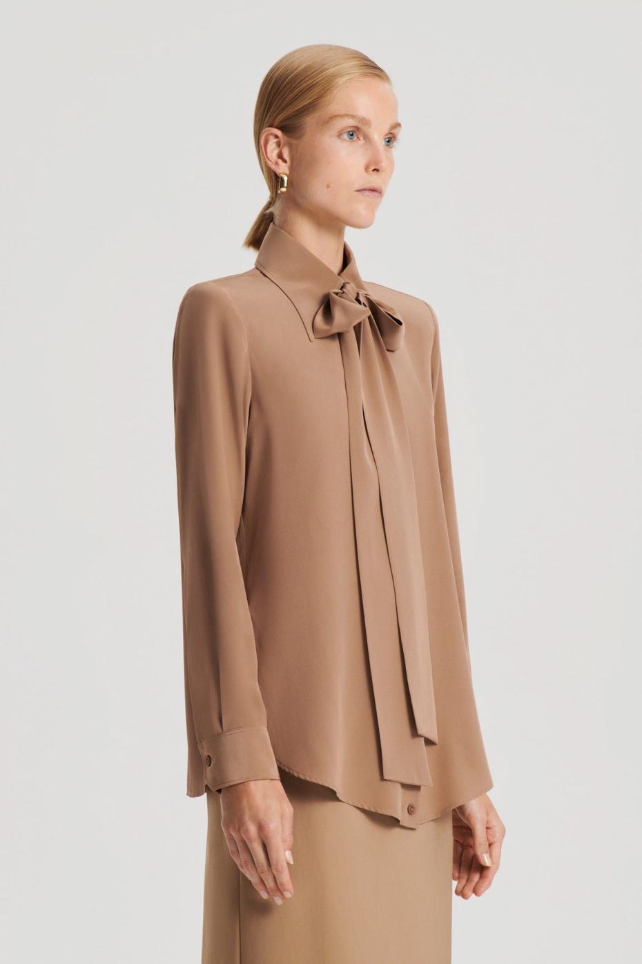 Shirts | Women Scanlan Theodore SILK SHOULDER PAD SHIRT Camel