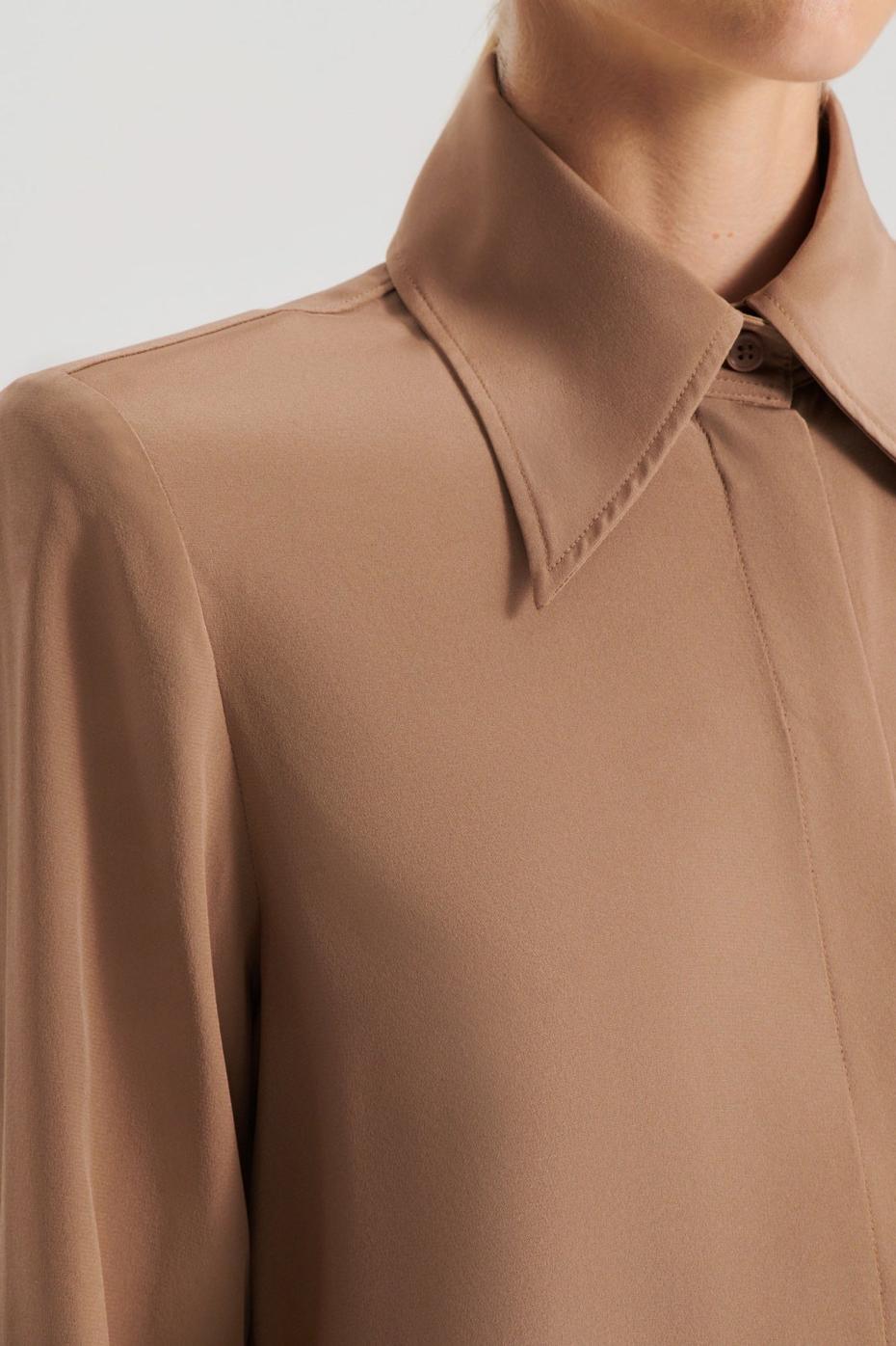 Shirts | Women Scanlan Theodore SILK SHOULDER PAD SHIRT Camel