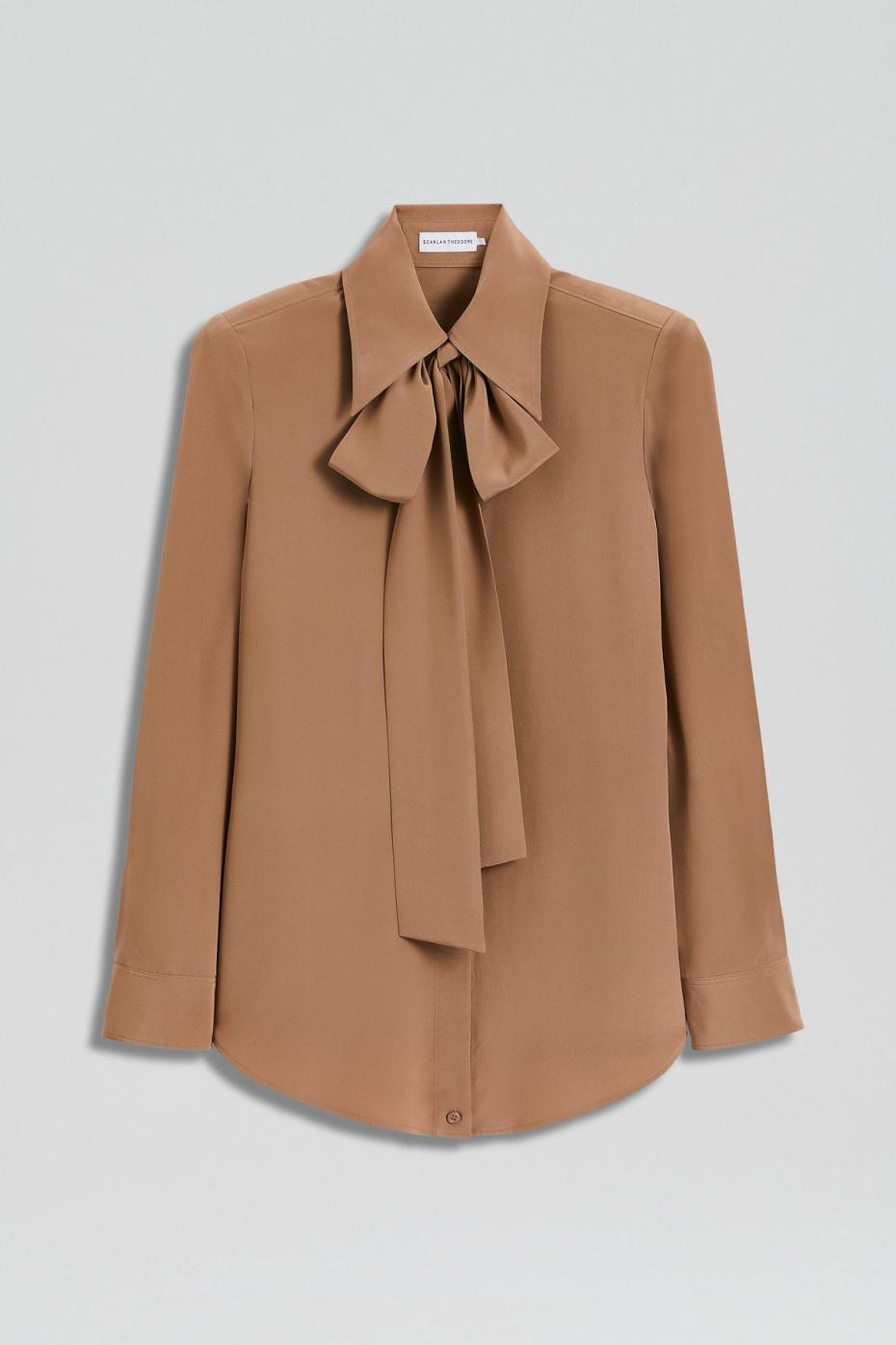 Shirts | Women Scanlan Theodore SILK SHOULDER PAD SHIRT Camel