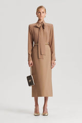 Shirts | Women Scanlan Theodore SILK SHOULDER PAD SHIRT Camel