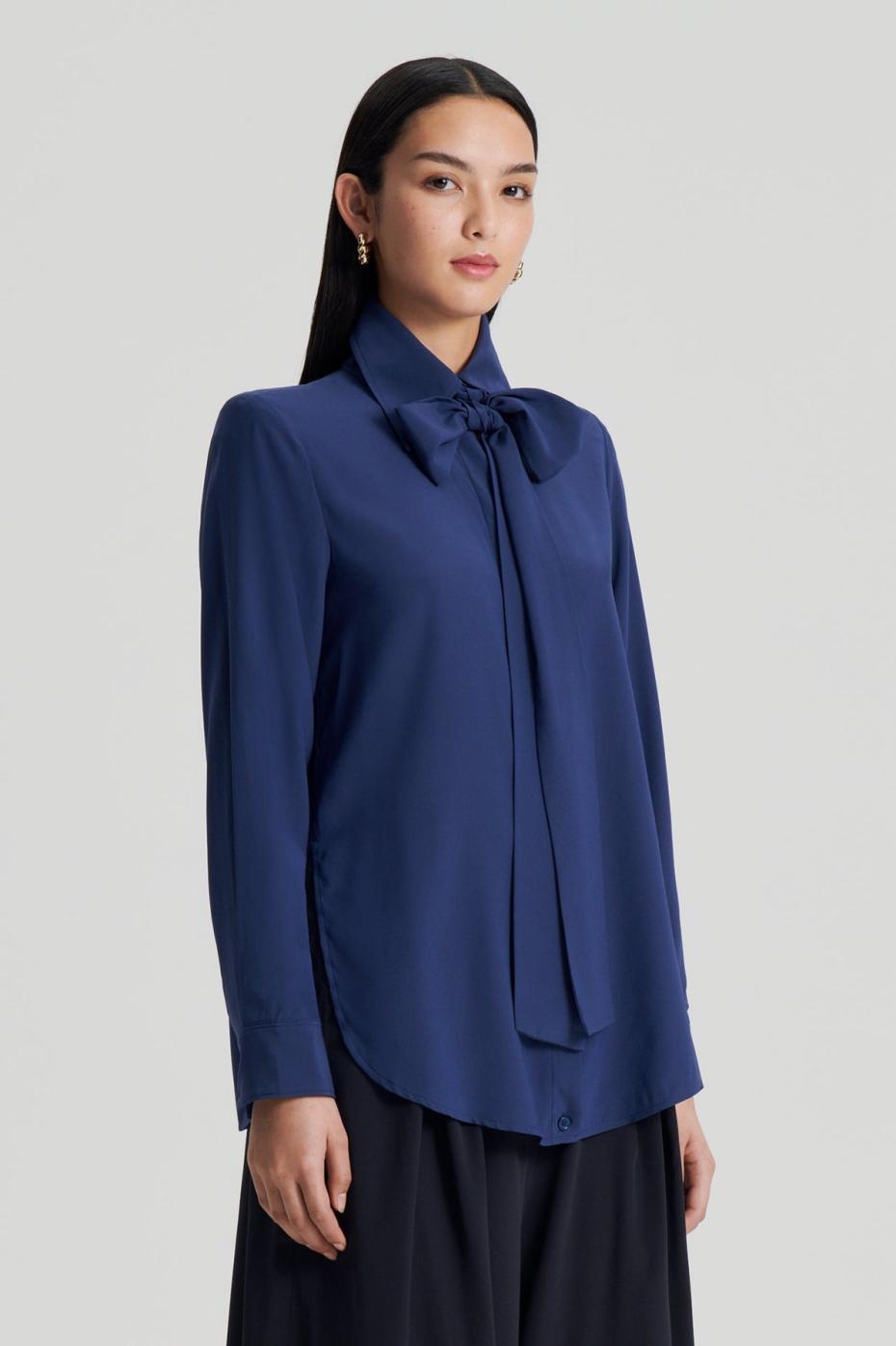 Shirts | Women Scanlan Theodore SILK SHOULDER PAD SHIRT Royal