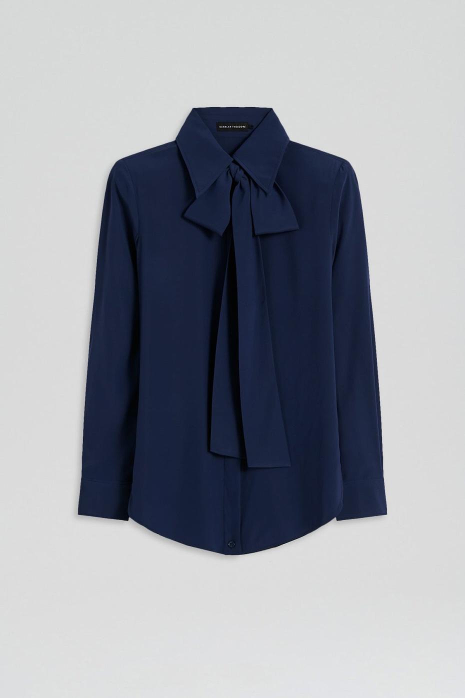 Shirts | Women Scanlan Theodore SILK SHOULDER PAD SHIRT Royal