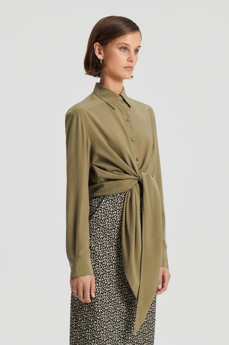 Shirts | Women Scanlan Theodore SILK TIE FRONT SHIRT Olive