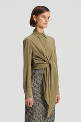 Shirts | Women Scanlan Theodore SILK TIE FRONT SHIRT Olive