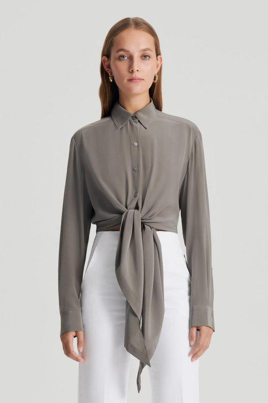 Shirts | Women Scanlan Theodore SILK TIE FRONT SHIRT Taupe