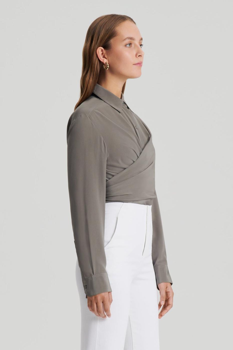 Shirts | Women Scanlan Theodore SILK TIE FRONT SHIRT Taupe