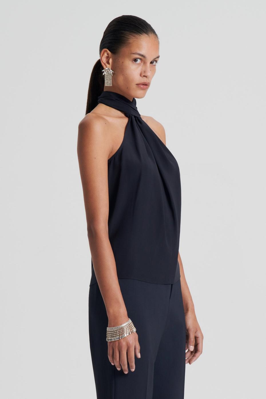 Shirts | Women Scanlan Theodore SILK TIE NECK CAMI Navy