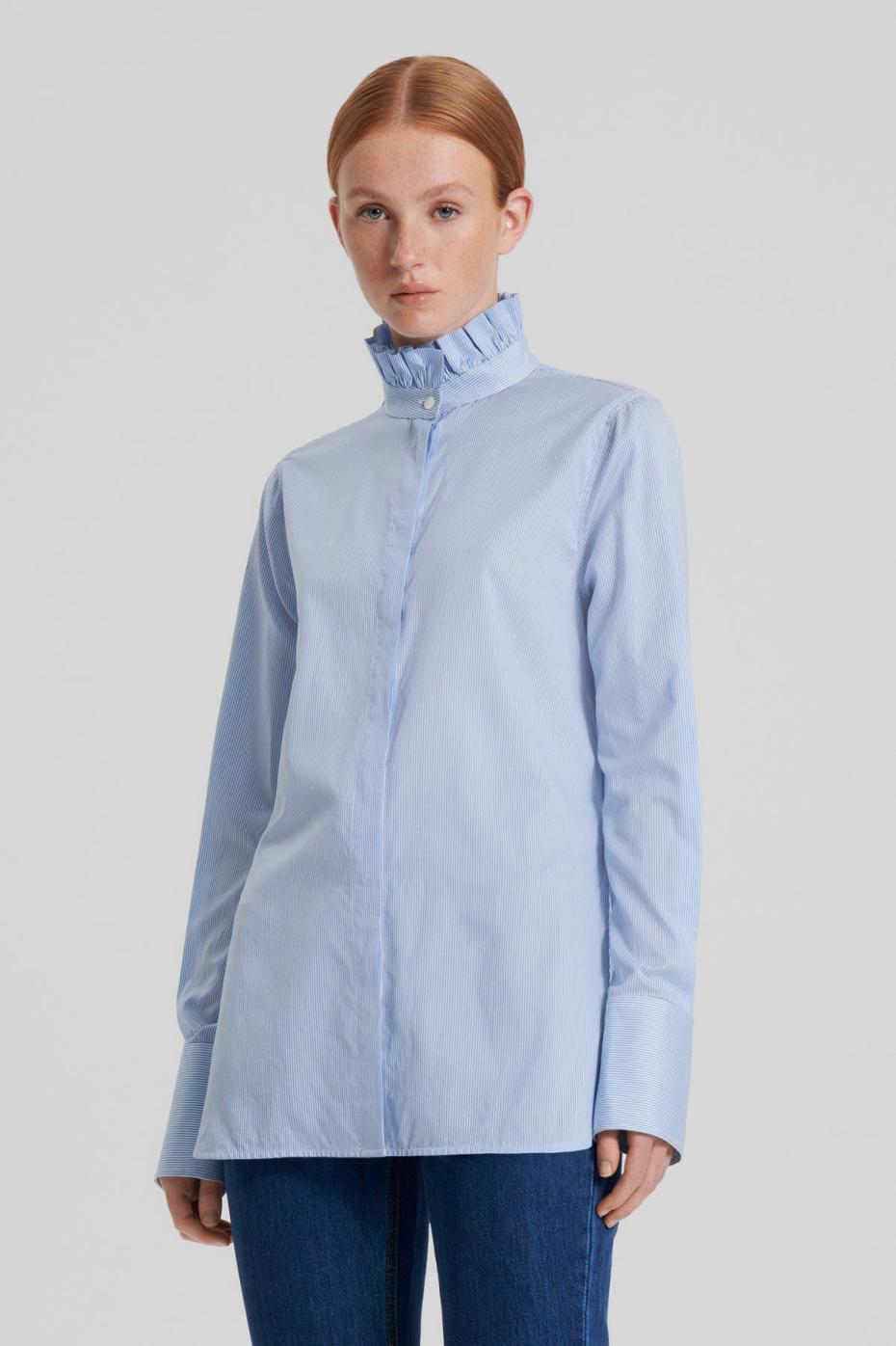 Shirts | Women Scanlan Theodore STRIPE RUFFLE SHIRT Blue