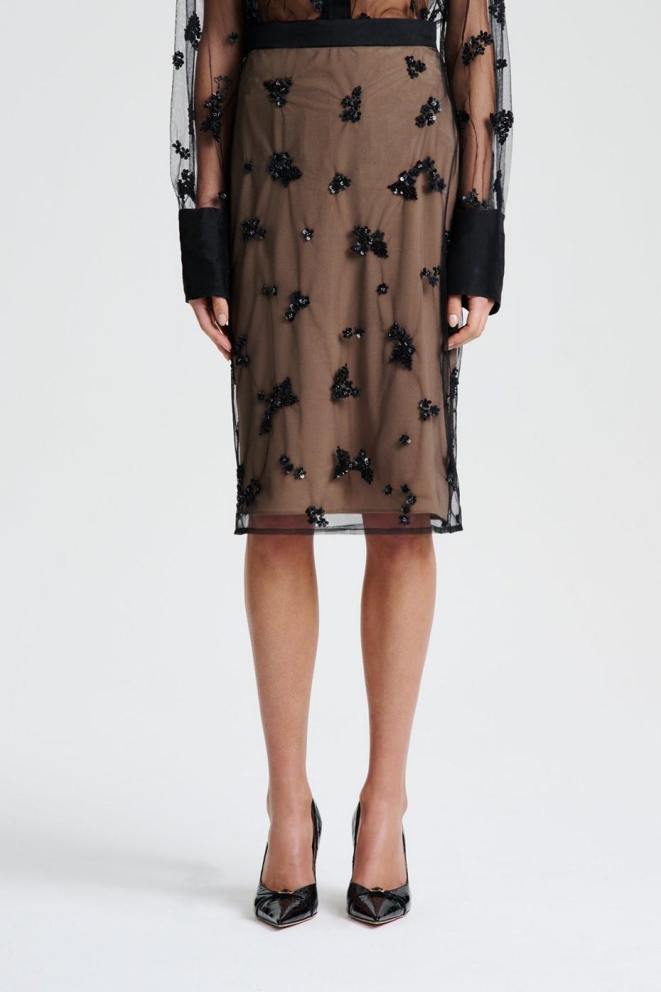 Skirts | Women Scanlan Theodore BEADED TULLE PENCIL SKIRT Black