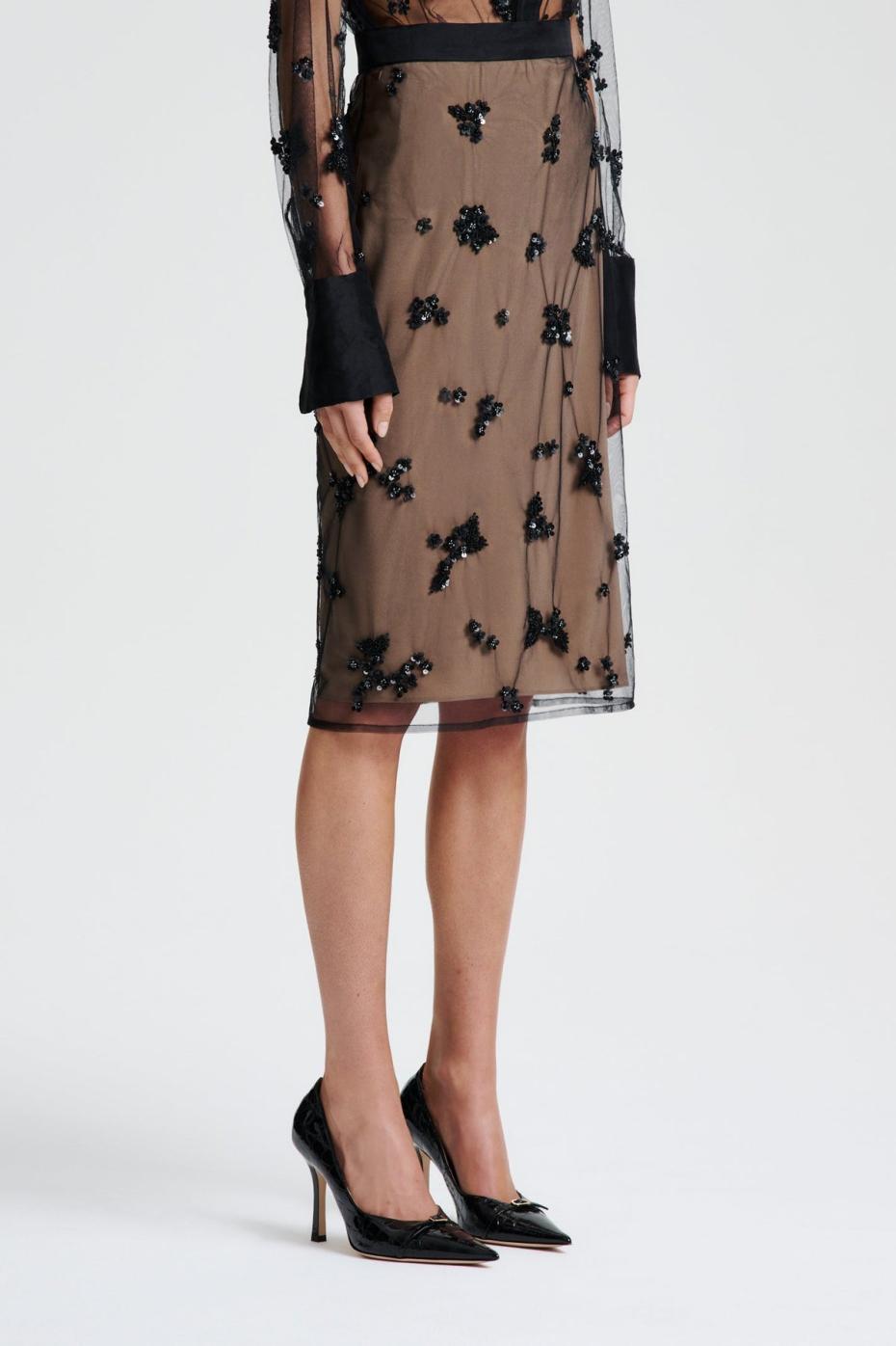 Skirts | Women Scanlan Theodore BEADED TULLE PENCIL SKIRT Black