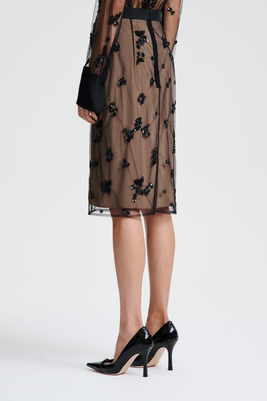 Skirts | Women Scanlan Theodore BEADED TULLE PENCIL SKIRT Black