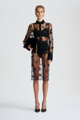 Skirts | Women Scanlan Theodore BEADED TULLE PENCIL SKIRT Black