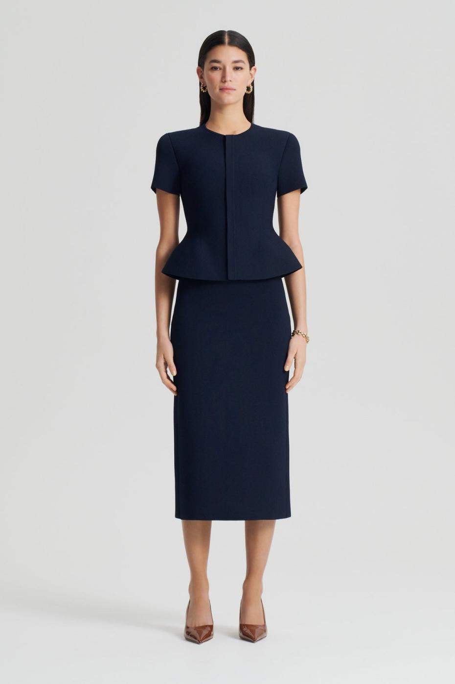 Skirts | Women Scanlan Theodore CREPE KNIT PENCIL SKIRT MIDI Navy