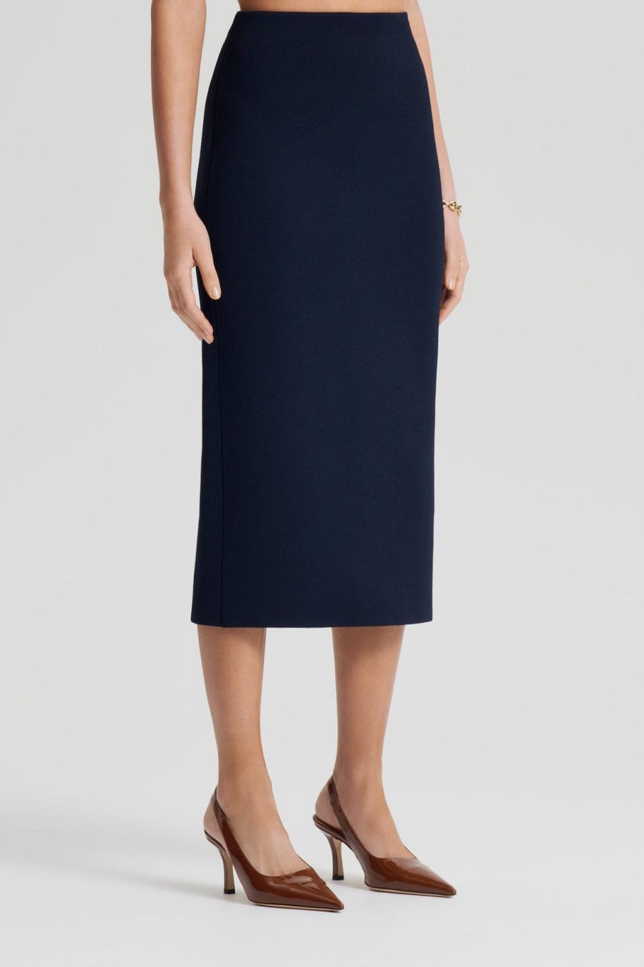 Skirts | Women Scanlan Theodore CREPE KNIT PENCIL SKIRT MIDI Navy