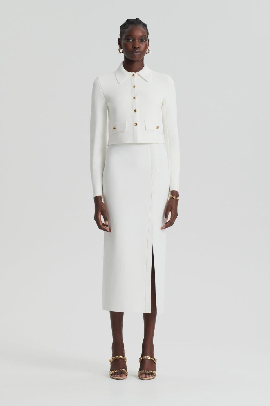 Skirts | Women Scanlan Theodore CREPE KNIT SPLIT SKIRT Cream