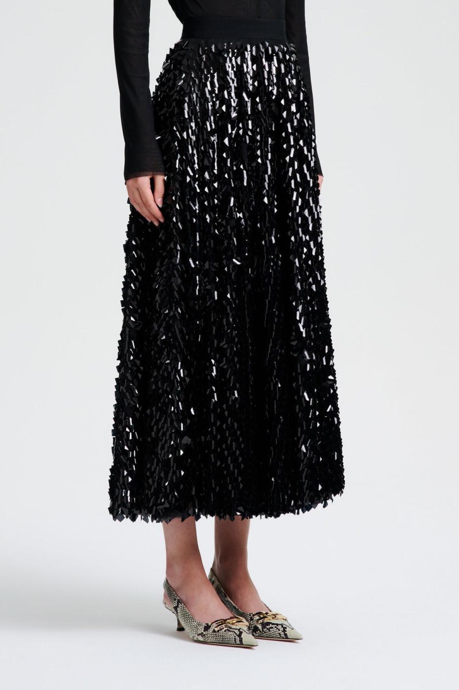 Skirts | Women Scanlan Theodore PATENT SEQUIN TULLE SKIRT Black