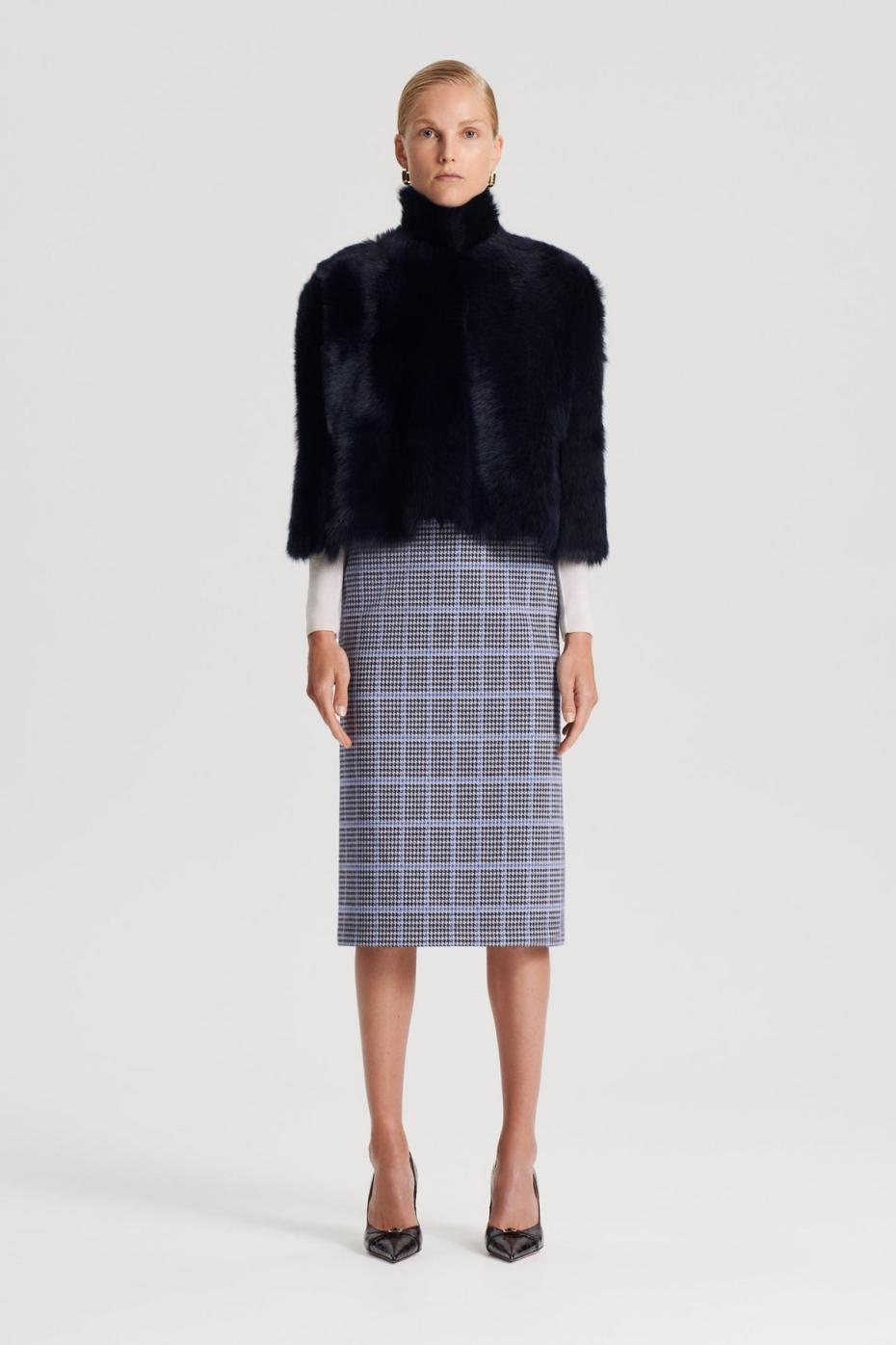 Skirts | Women Scanlan Theodore PLAID SCUBA SKIRT Cobalt