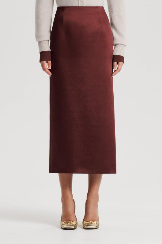 Skirts | Women Scanlan Theodore SATIN PENCIL SKIRT Burgundy
