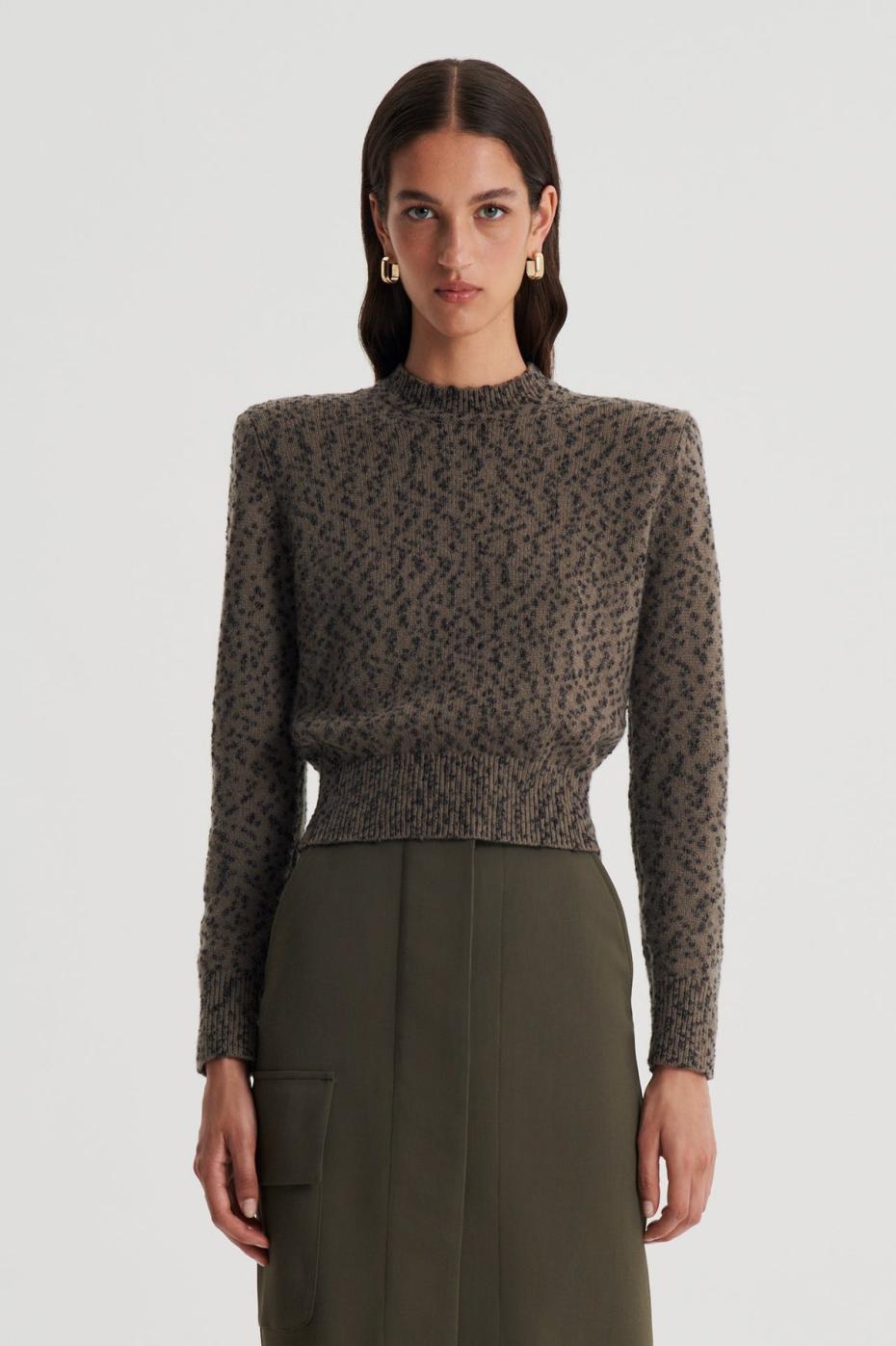 Sweaters | Women Scanlan Theodore BOUCLE SHOULDER PAD SWEATER Khaki