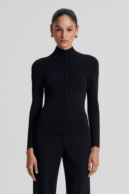 Sweaters | Women Scanlan Theodore CREPE KNIT BUTTON POLO SWEATER Black