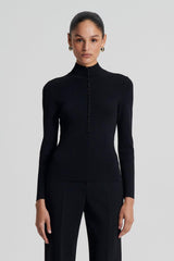 Sweaters | Women Scanlan Theodore CREPE KNIT BUTTON POLO SWEATER Black