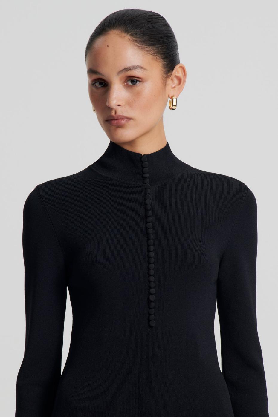 Sweaters | Women Scanlan Theodore CREPE KNIT BUTTON POLO SWEATER Black